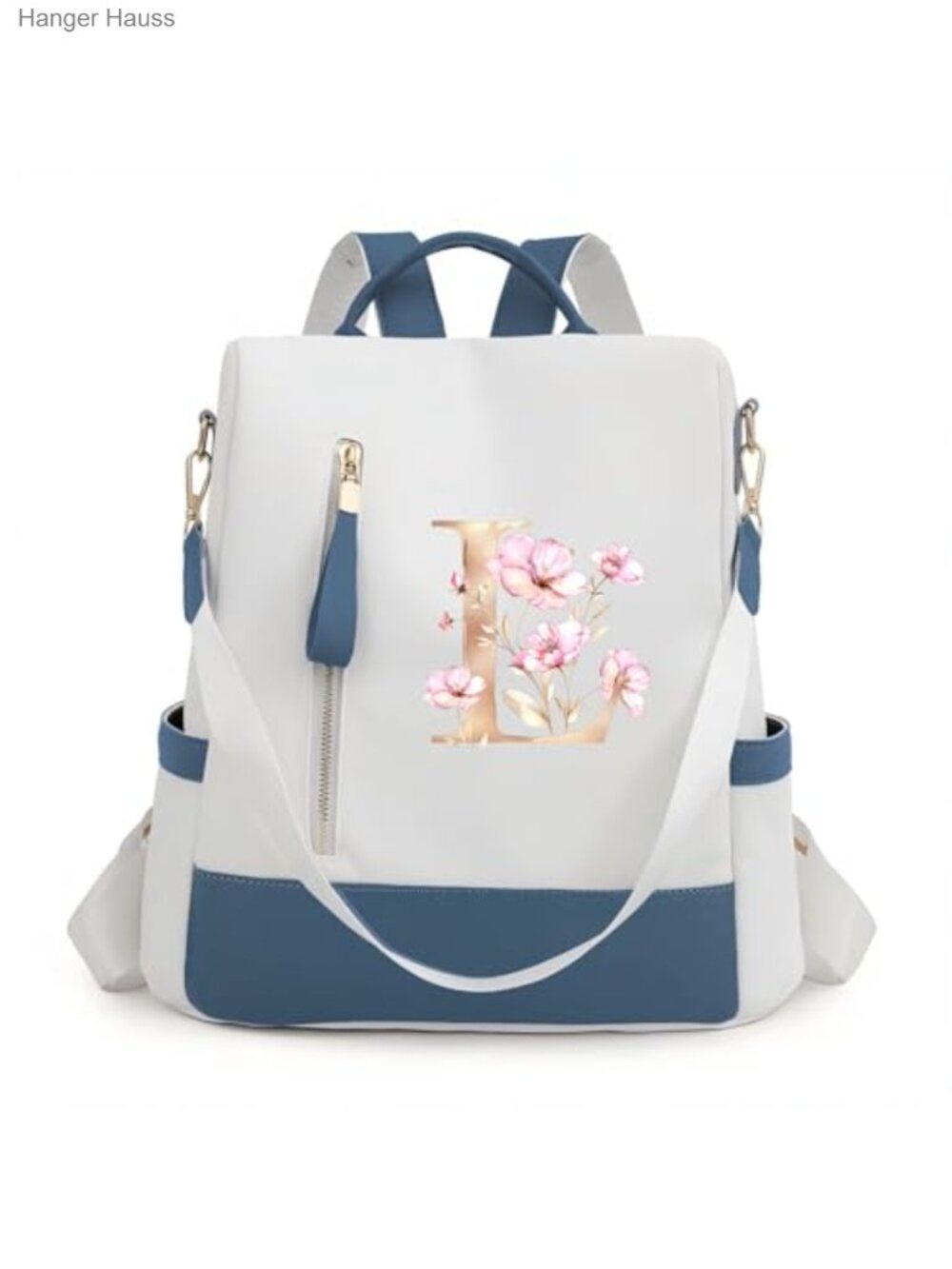 Monogram Initial Faux Leather Backpack, Convertible 3-in-1 Anti-Theft Design